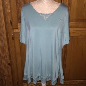 Catherines Blue Lace Trim Blouse 0X